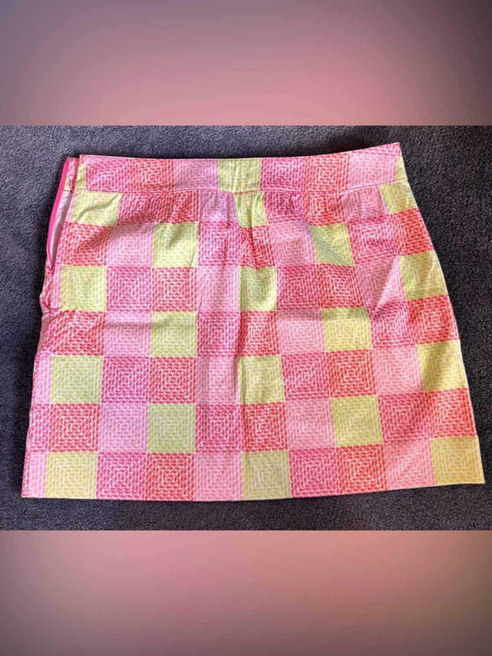 Vineyard Vines Pink and Lime Patchwork Print Skirt
